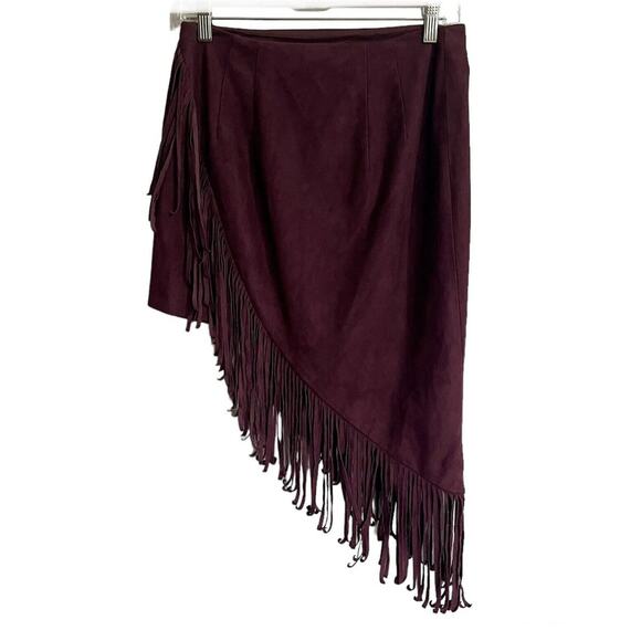 Express Burgundy Fringe Skirt - Picture 2 of 7